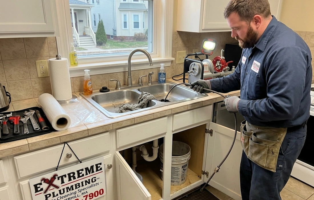 drain cleaning service in haverhill ma clearing clogged kitchen drain 978-352-7900